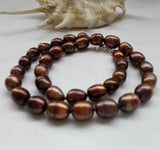 Coffee Brown Rice Pearl Necklace 9-10MM Bib Necklace