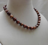 Coffee Brown Rice Pearl Necklace 9-10MM Bib Necklace