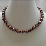Coffee Brown Rice Pearl Necklace 9-10MM Bib Necklace