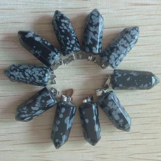 20pcs/lot Natural Snow Stone Hexagonal Pillar Pendants