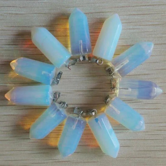 20pcs Natural Opal Stone Hexagonal Pillar Pendants Charms
