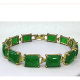 Jade Beads Link Cuff Bangle Bracelet 7.5 inch