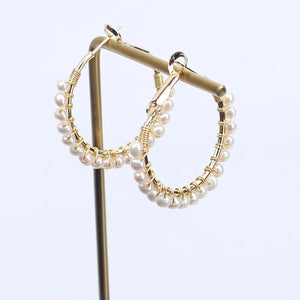 Yellow Plated Freshwater Pearl Earrings for Lady