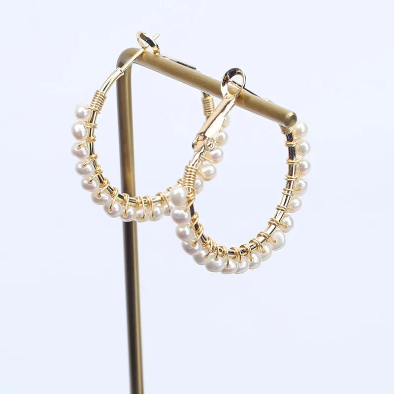 Yellow Plated Freshwater Pearl Earrings for Lady