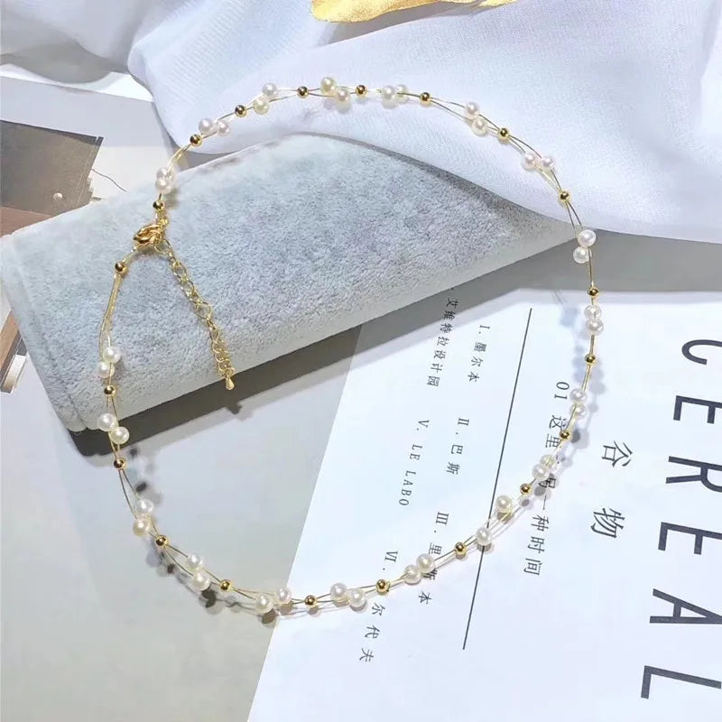 Double Row Pearl Choker Necklace for Wedding