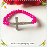 Sideway Crucifix Cross Bracelet with Clear Crystal Glass Bead Love Rosary
