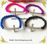 Sideway Crucifix Cross Bracelet with Clear Crystal Glass Bead Love Rosary