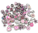 40pcs Pink Rhinestone Oil-Drip Charms Beads for European Bracelet DIY