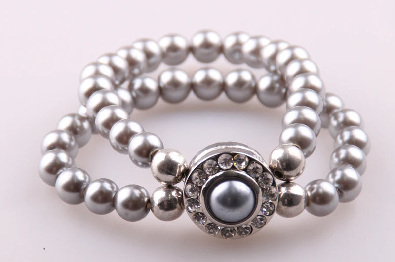 Grey Pearl Double Row Bracelet with Metal Button