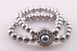 Grey Pearl Double Row Bracelet with Metal Button