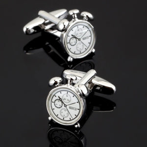 Clock Cufflinks Silver Tone Men's Shirt Cufflinks
