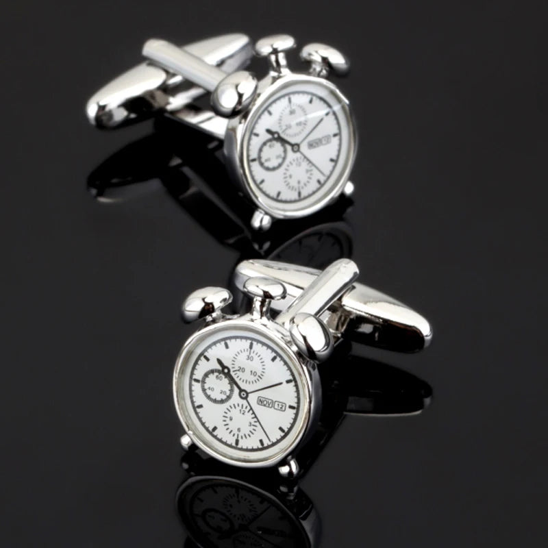 Clock Cufflinks Silver Tone Men's Shirt Cufflinks
