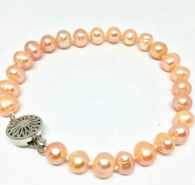 Natural 8-9mm Pink Freshwater Pearl Bracelet 7.5 inch