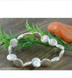 Coin Shape Freshwater Pearl Stretch Bracelet Bangle 7.5''