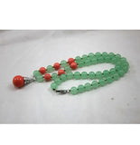 8mm Green Jade Red Coral Necklace + 14mm Red Coral Pendant