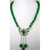 Green Jade Beads Necklace + Butterfly Pendants