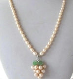 Pink Rainbow Rice Pearl Necklace & Grape Pendant