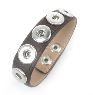 5 Metal Button Charm Leather Bracelet DIY Jewelry