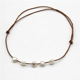 Adjustable Leather Necklace with Baroque Pearl for Women