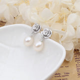 Romantic Rose Sterling Silver Flower Wedding Jewelry with Natural Pearl