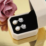 Romantic Rose Sterling Silver Flower Wedding Jewelry with Natural Pearl