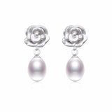 Romantic Rose Sterling Silver Flower Wedding Jewelry with Natural Pearl