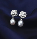 Romantic Rose Sterling Silver Flower Wedding Jewelry with Natural Pearl