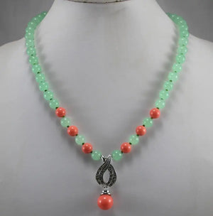 Green Jade & Orange Pearl Necklace + Shell Pearl Pendant