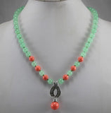 Green Jade & Orange Pearl Necklace + Shell Pearl Pendant