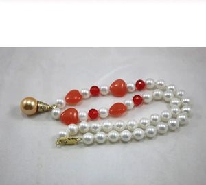 8mm Shell Pearl Red Heart Necklace Yellow Shell Heart Jade Wholesale/Retail