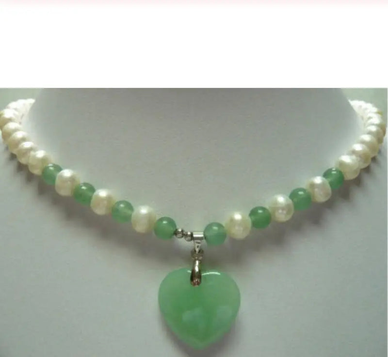 Mixed Pearl Light Green Jade Necklace with Heart Pendant