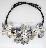 Mother of Pearl Shell Weave Flower Pendant Necklace Jewelry