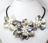 Mother of Pearl Shell Weave Flower Pendant Necklace Jewelry