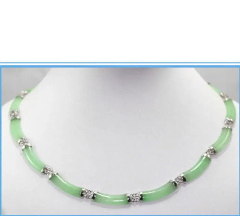 925 Sterling Green Jade Link Necklace 17 Inch