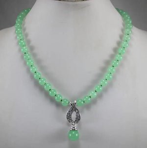 Elegant 8mm Jade Necklace with 12mm Pendant Jewelry