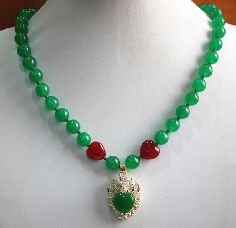Green Jade Necklace with Crystal Pendant
