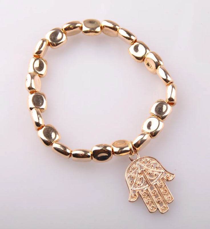 Women Square Beads Fatima's Hand Charm Pendant Bracelet