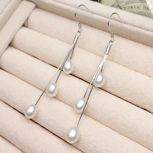 Grape Anti Allergy Solid S925 Freshwater Pearl Long Earrings