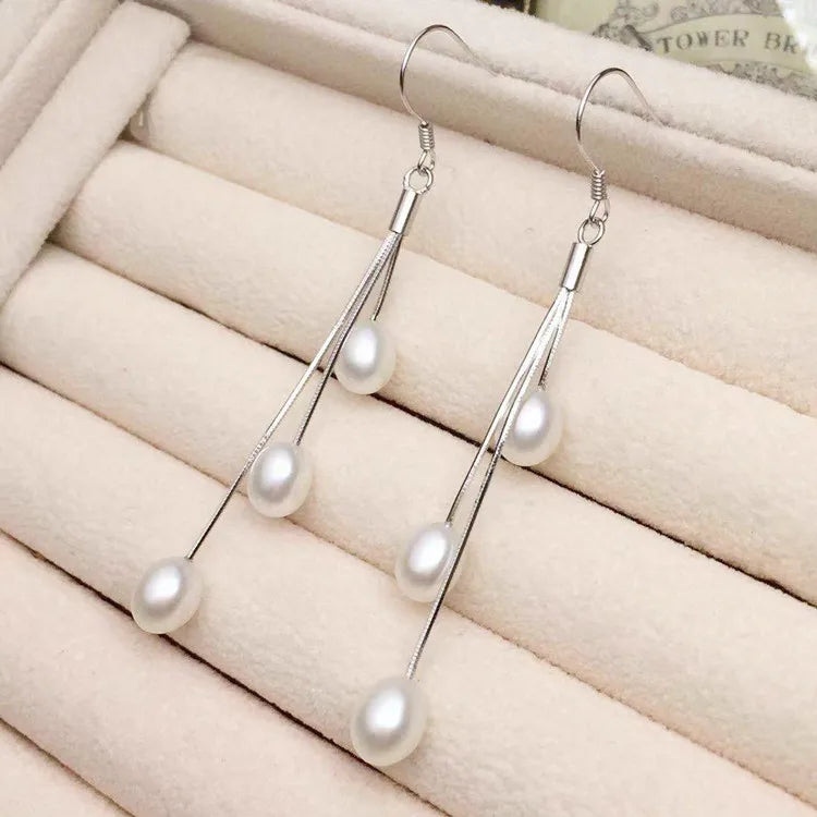 Grape Anti Allergy Solid S925 Freshwater Pearl Long Earrings