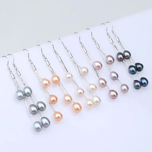 Grape Anti Allergy Solid S925 Freshwater Pearl Long Earrings