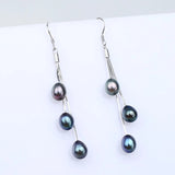 Grape Anti Allergy Solid S925 Freshwater Pearl Long Earrings