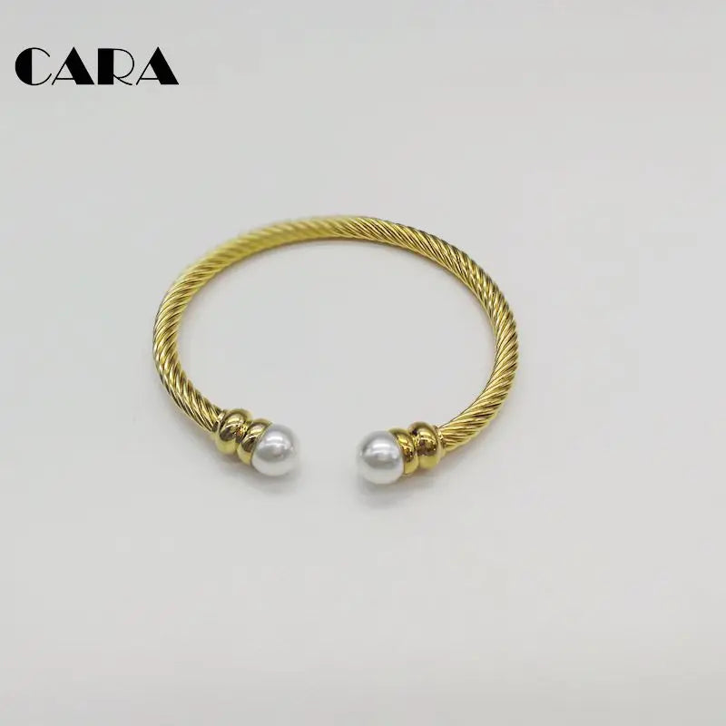 3pcs Freshwater Pearl Cable Bangle Bracelet Set