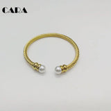 3pcs Freshwater Pearl Cable Bangle Bracelet Set