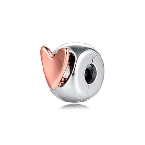 925 Sterling Silver Heart Clip Charms for Europe Bracelet DIY Jewelry Gift
