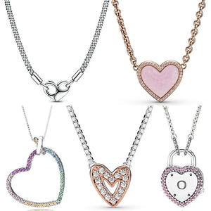 Rainbow Heart Lock Studded Chain Necklace 925 Silver
