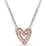 Rainbow Heart Lock Studded Chain Necklace 925 Silver