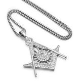Masonic Square Compass Zircon Pendant Stainless Steel Necklace