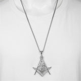 Masonic Square Compass Zircon Pendant Stainless Steel Necklace