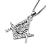 Masonic Square Compass Zircon Pendant Stainless Steel Necklace