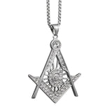 Masonic Square Compass Zircon Pendant Stainless Steel Necklace
